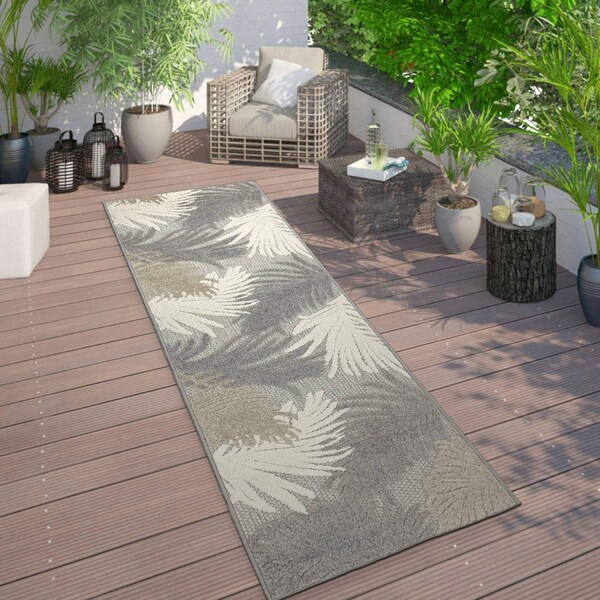 World Rug Gallery Amalfi Contemporary Tropical Floral Indoor/Outdoor Runner Rug 2' x 7' Gray 8013GRAY2X7 - main